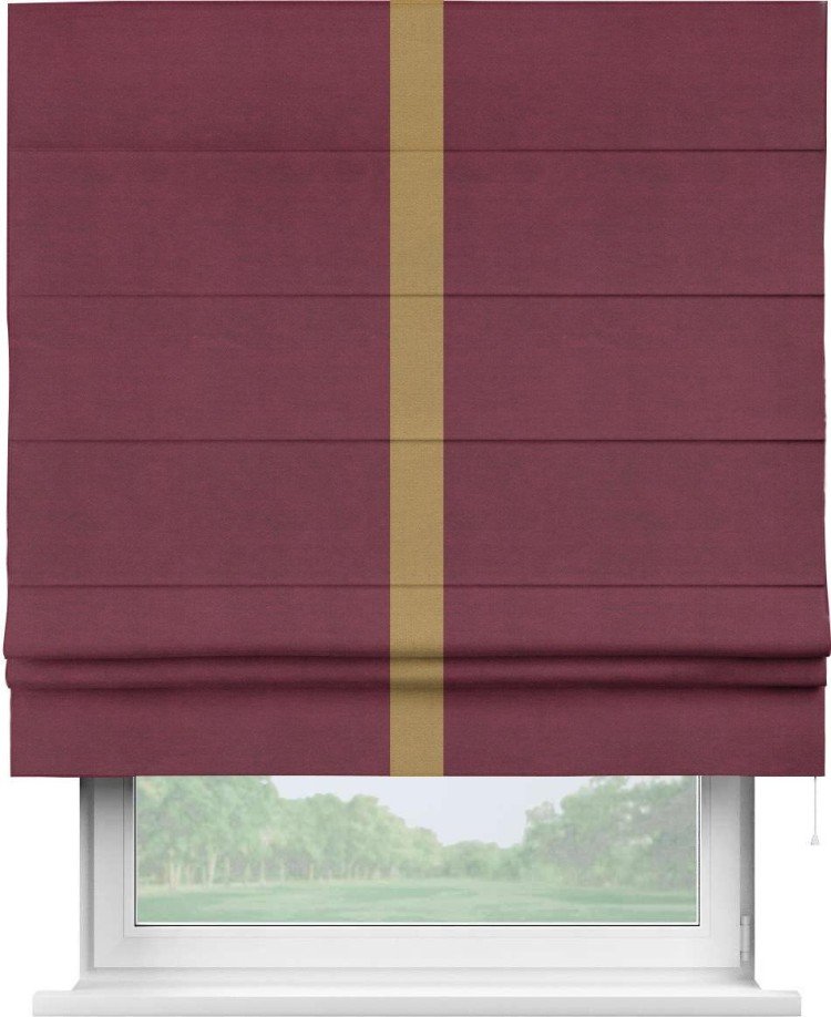 Римская штора «Кортин» с кантом Хайвэй, для проема, ткань вельвет бордовый