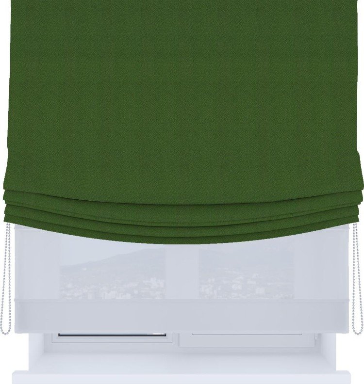 Римская штора «Кортин», день-ночь с мягкими складками, блэкаут однотонный зелёный перламутр
