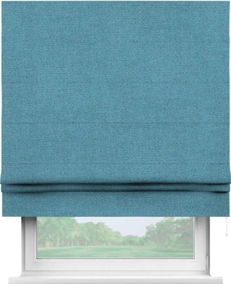 Римская штора «Кортин» для проема, ткань лён блэкаут, голубой