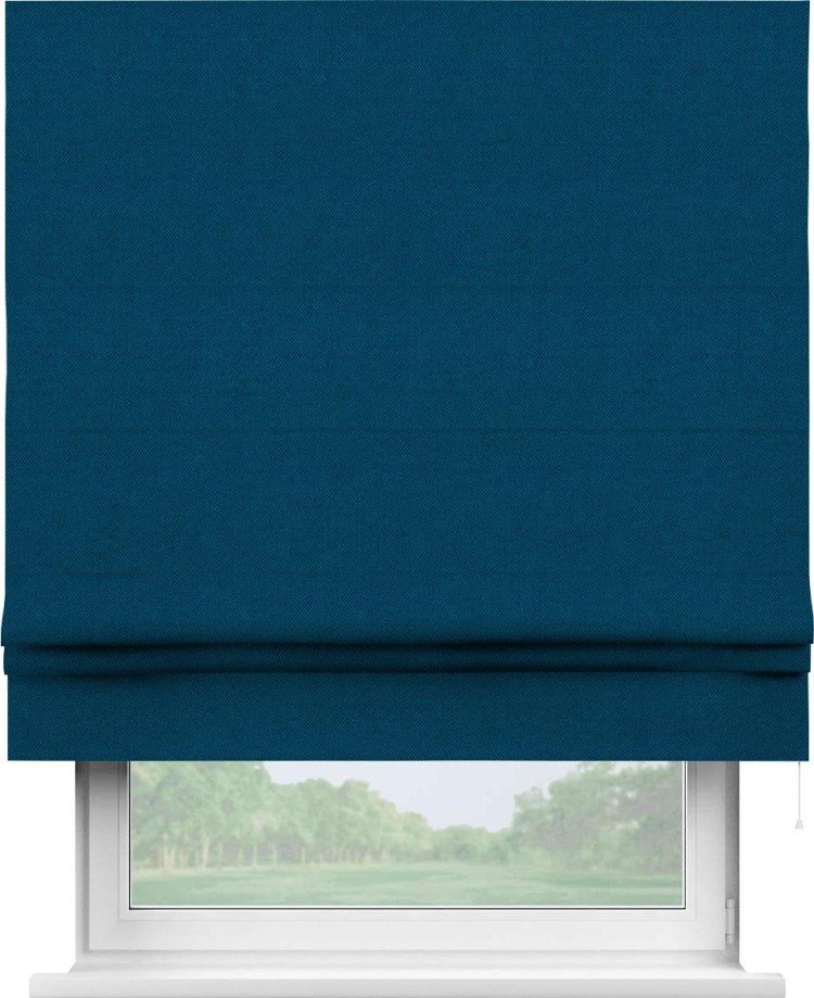 Римская штора «Кортин» для проема, ткань лён димаут, синий